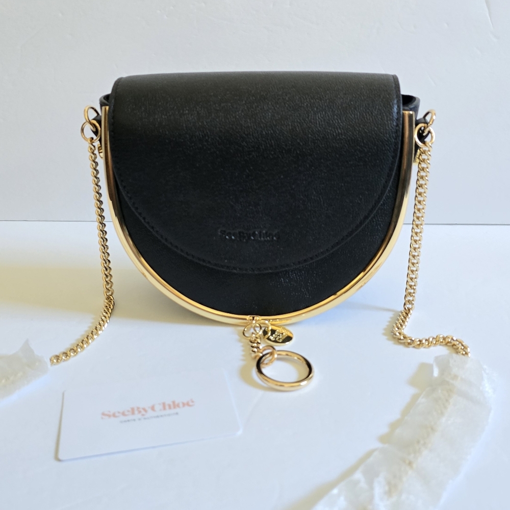 See by Chloe Mara Leather Saddle Crossbody Bag Black - Picture 10 of 11